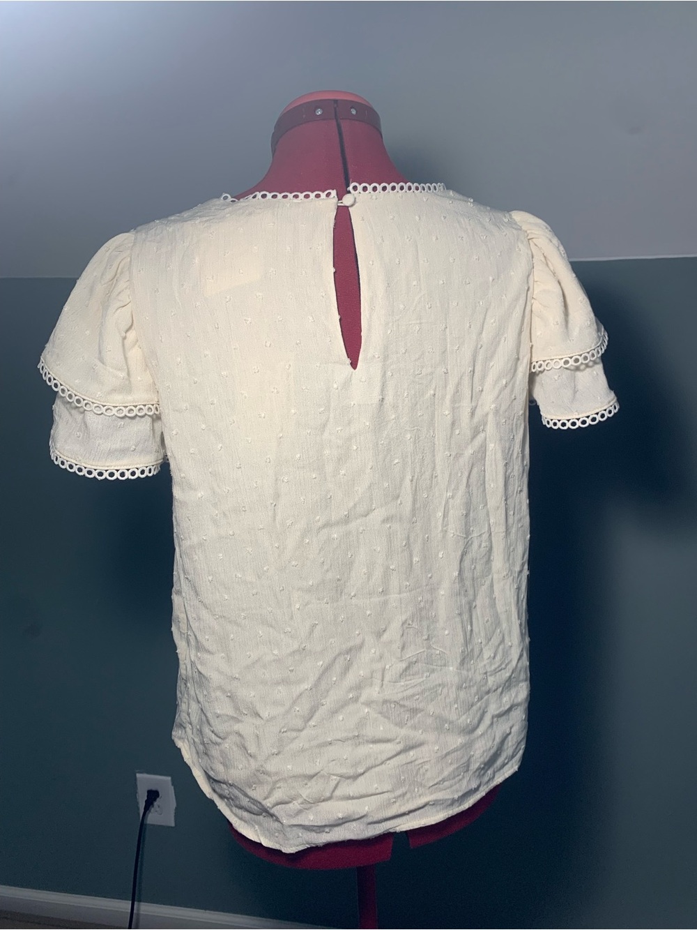 Rose & Olive Wine Lace-Edged blouse with Cream Lining - Picture 4 of 5